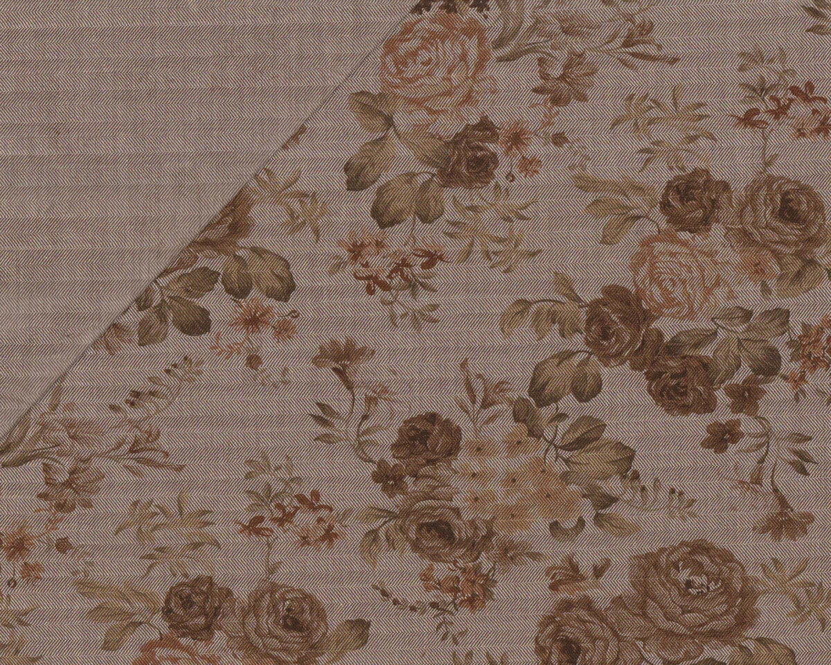 Bio-Baumwollstoff GRETE, Fischgrat mit Rosen, braun, Toptex