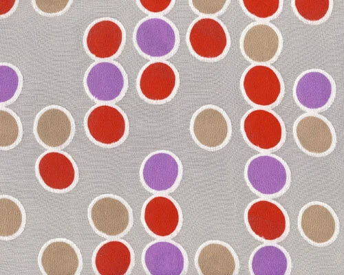 Chiffon mit aufgewebten Glanz-Retrokreisen, weiß-rot-lila