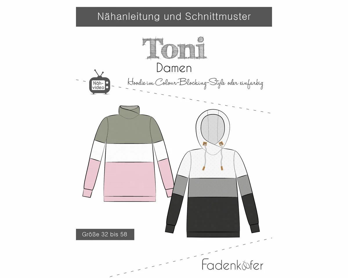 Damen-Schnittmuster Hoodie TONI, fadenkäfer
