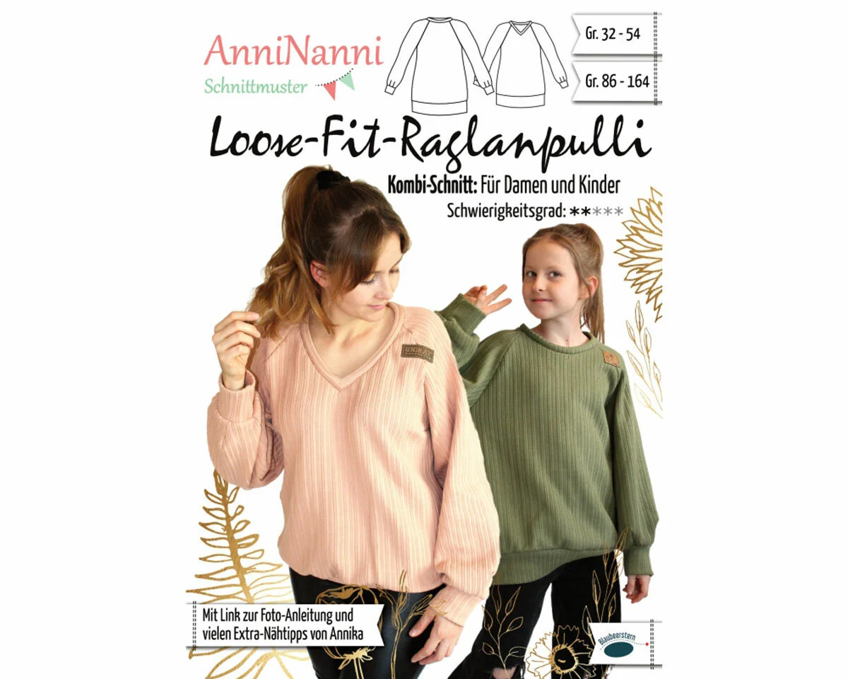 Damen und Kinder-Schnittmuster LOOSE-FIT-RAGLANPULLI, Blaubeerstern