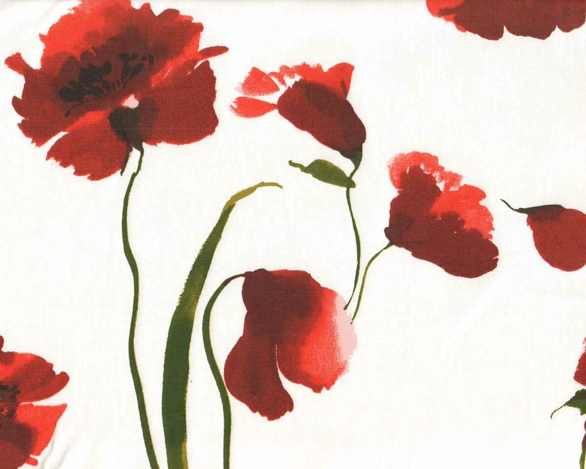 Deko-Baumwollstoff COQUELICOTS, Mohnblumen, weiß-rot