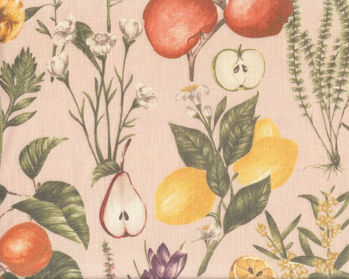 Dekoleinenstoff mit Viskose POMARIUM, Obstgarten, natur dunkel, Clarke & Clarke