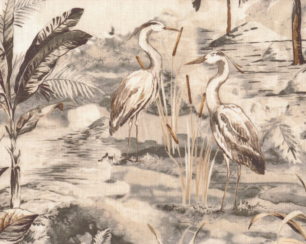 Dekoleinenstoff mit Viskose VINTAGE, Landschaft mit Kranich, natur, Clarke & Clarke
