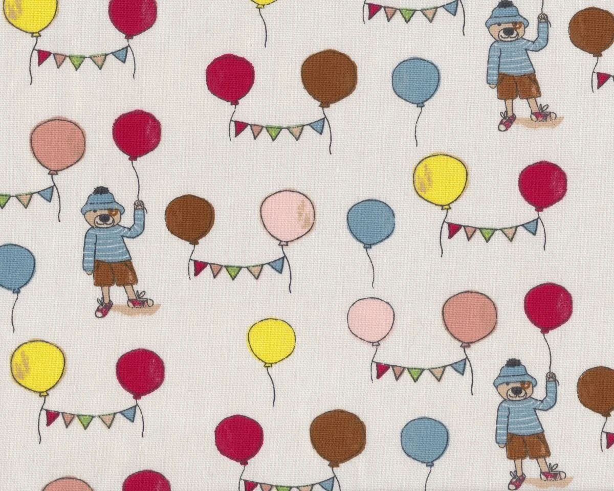 Dekostoff, Canvas GUSGUS, Bären mit Luftballons, natur-fuchsia-gelb