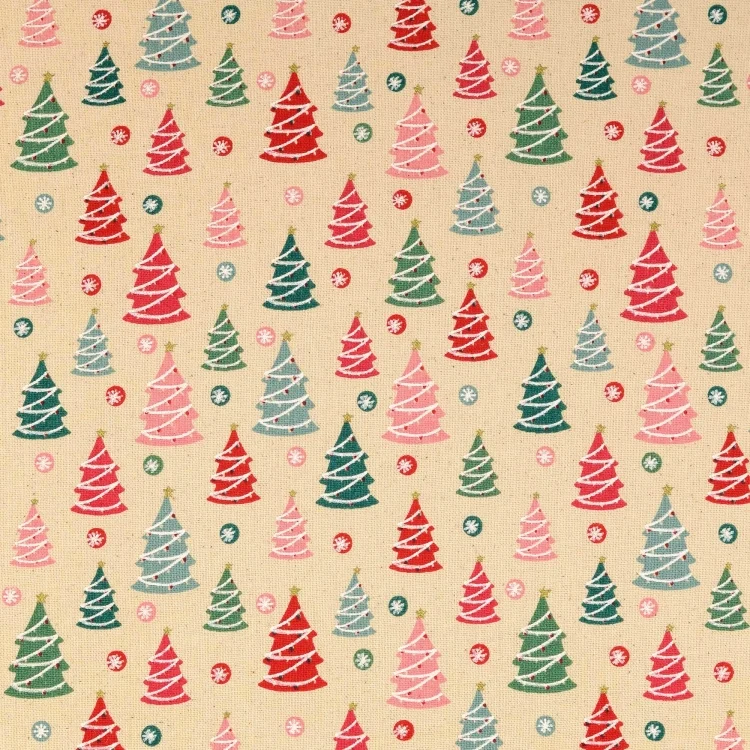 Dekostoff Canvas Weihnachtsbäume, natur