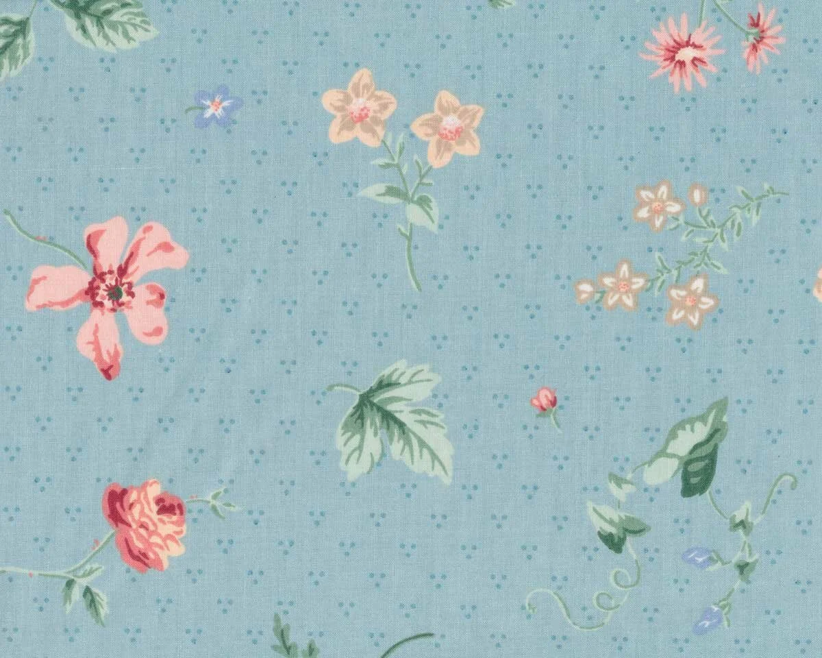 Dekostoff FAIRHAVEN mit Blumen und Punkten, hellblau