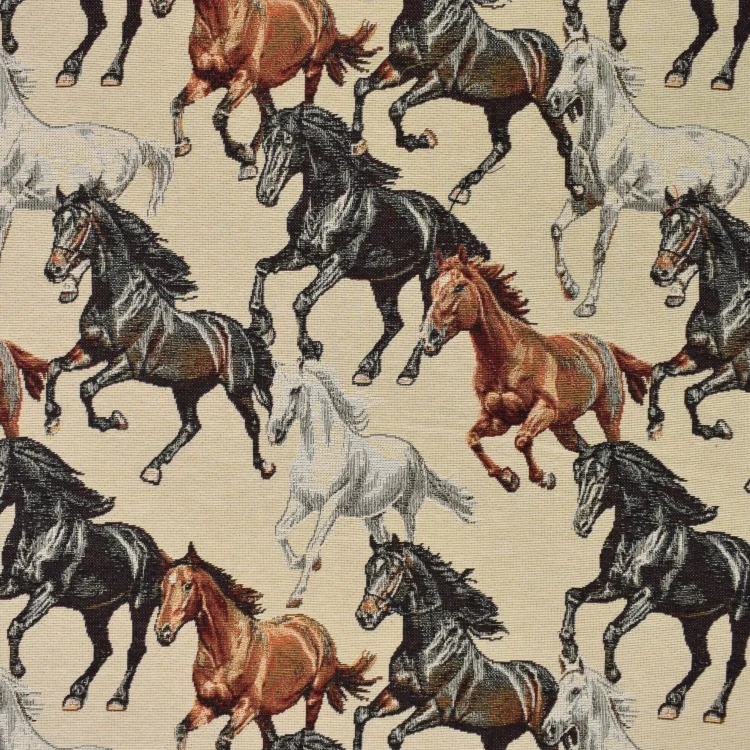 Dekostoff Gobelin Pferde, beige