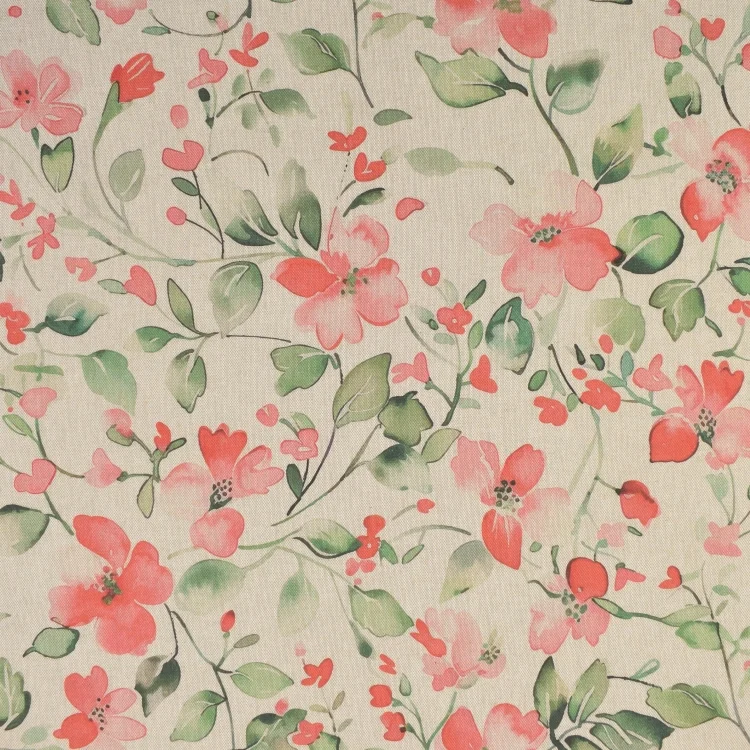Dekostoff Halbpanama Blumenranken, beige