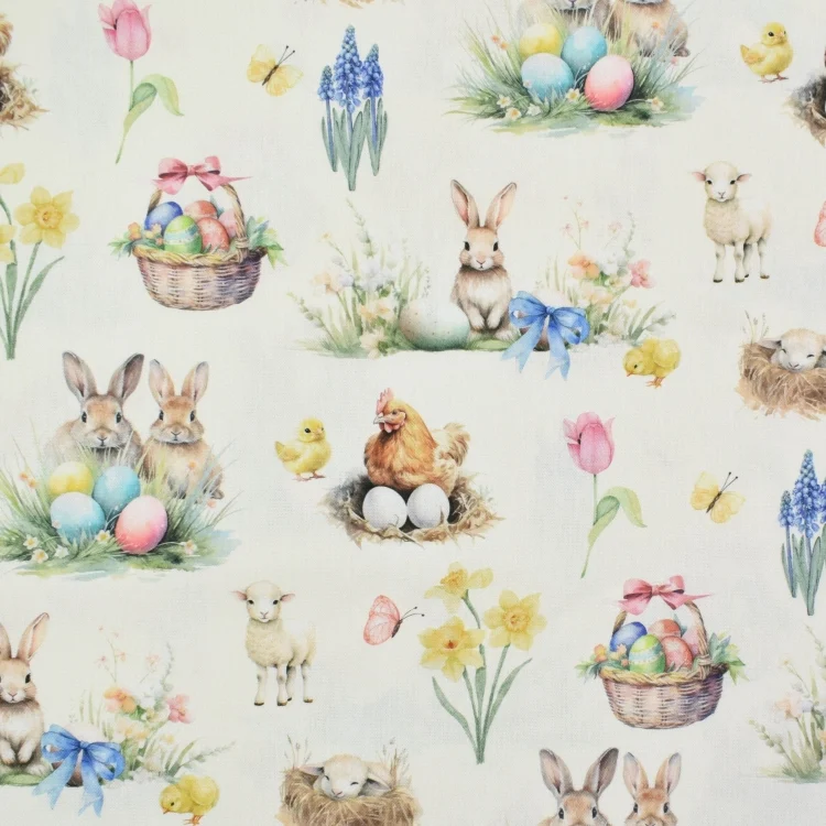 Dekostoff Halbpanama Easter Garden, wollweiß