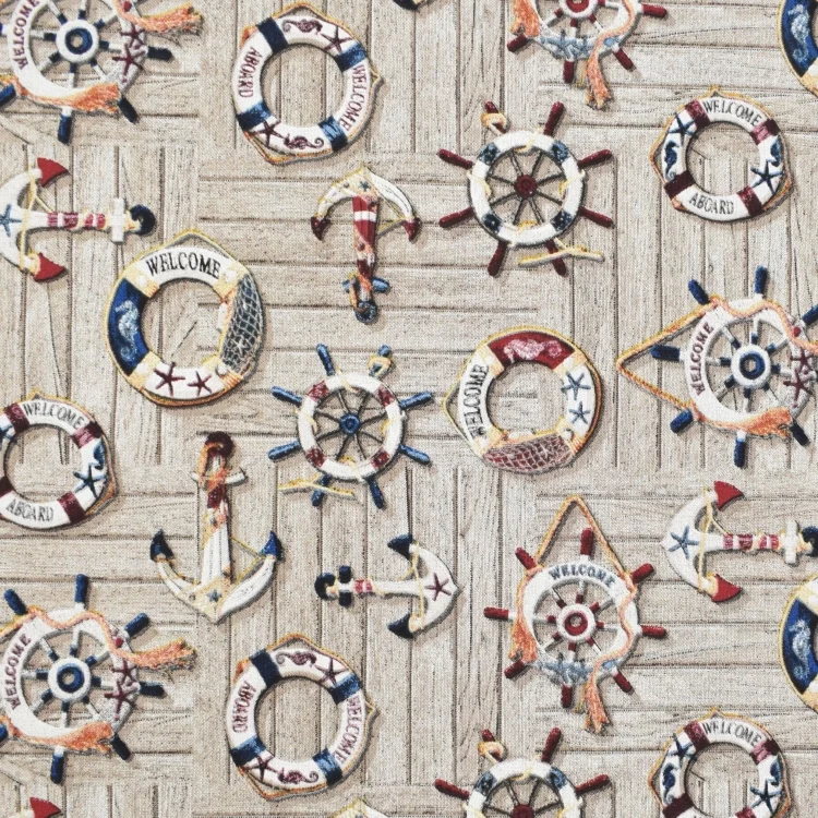 Dekostoff Halbpanama Maritime Signs, beige