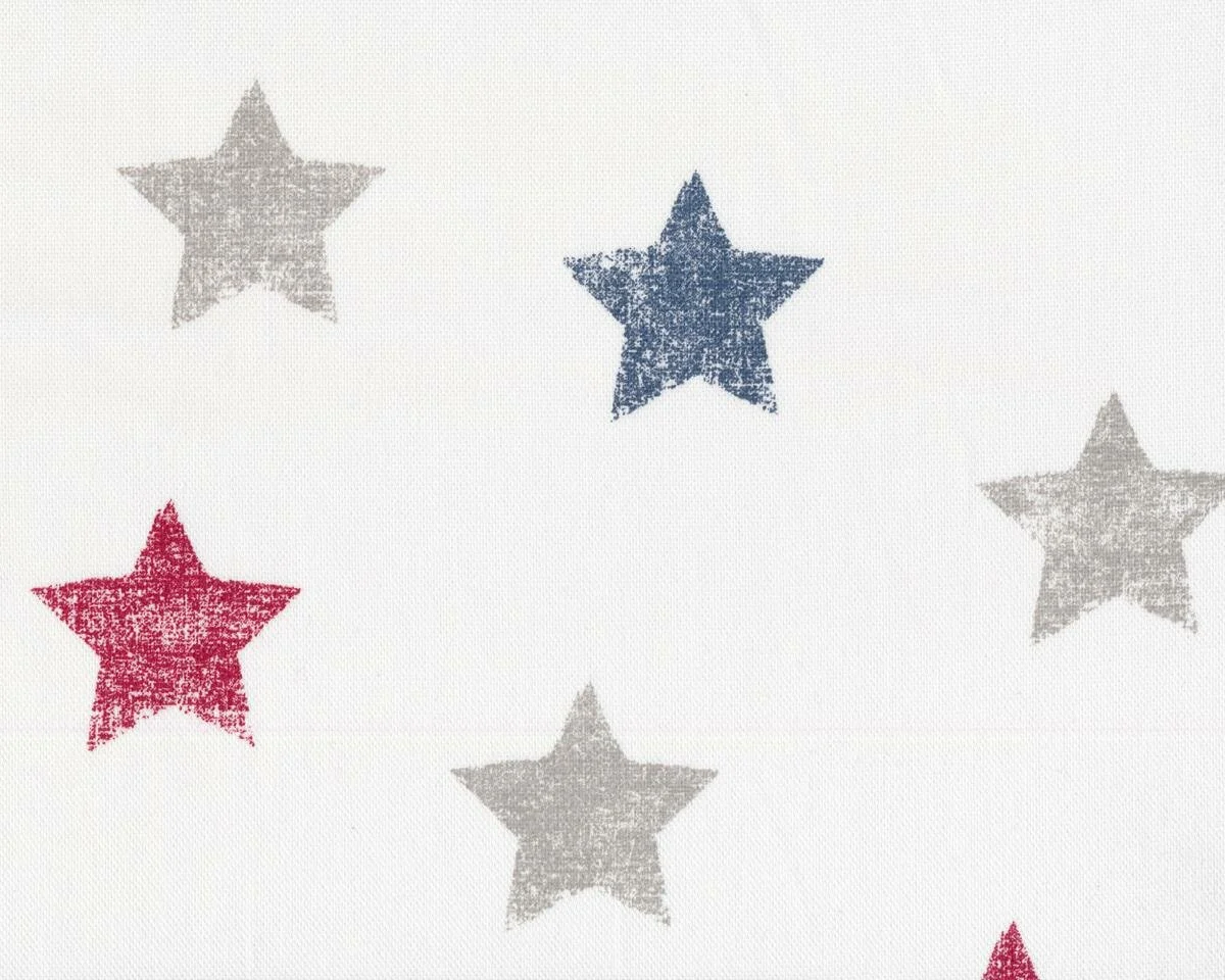 Dekostoff MIO STAR, Sterne in Stempel-Optik, weiß-blau-rot