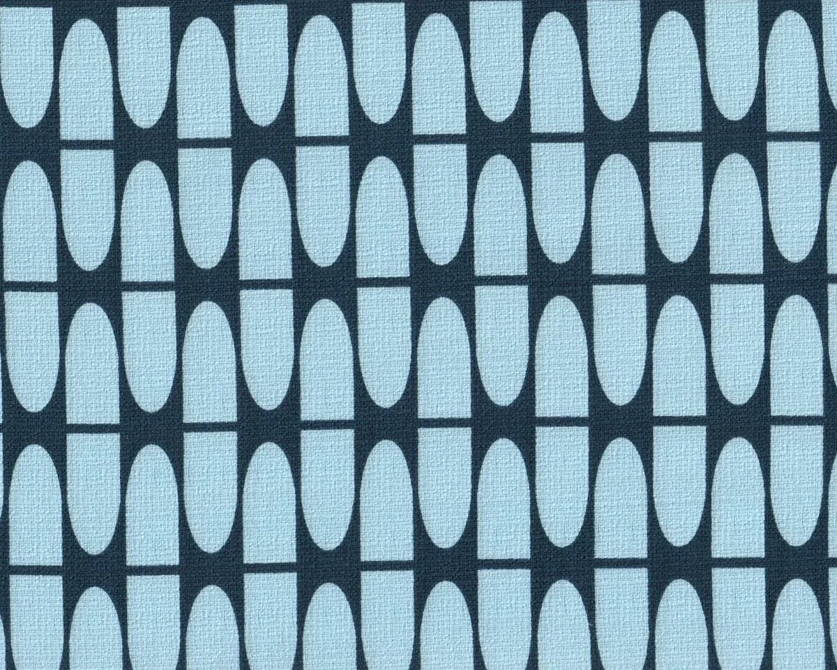 Dekostoff Organic Cotton, Bouclé IN THEORY, geteilte Retro-Ovale, marineblau-hellblau