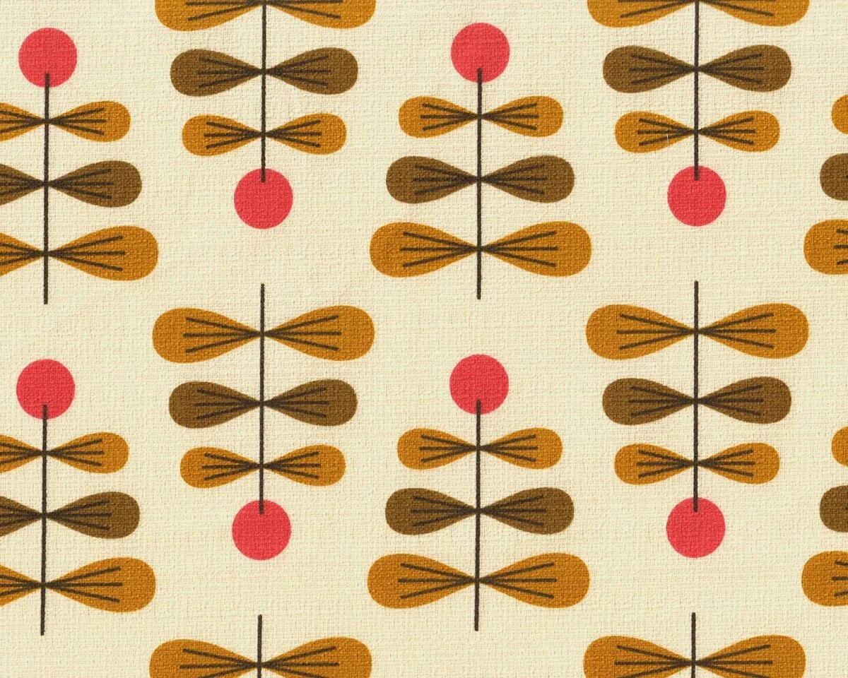 Dekostoff Organic Cotton, Bouclé IN THEORY, Retro-Kugelblumen, creme-goldgelb