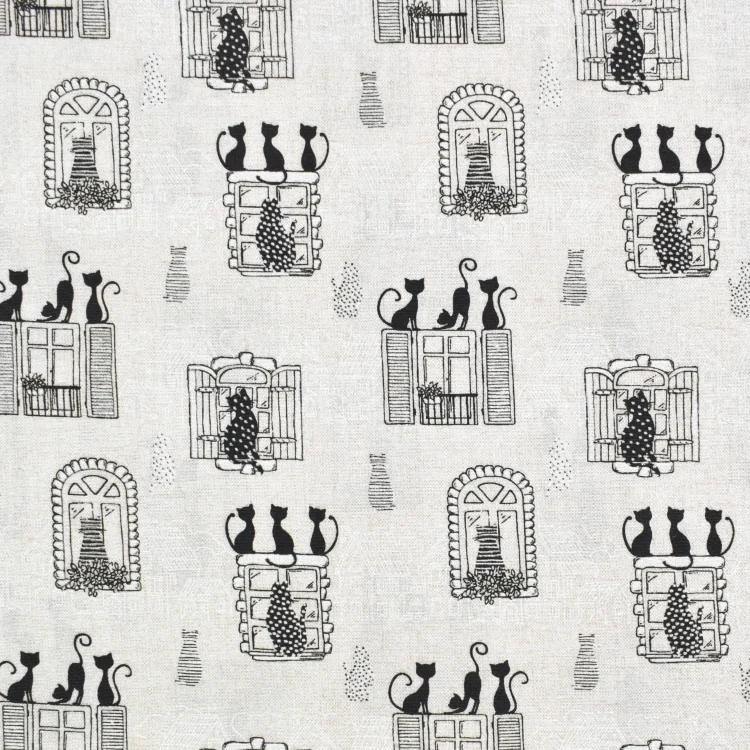 Dekostoff Ottoman Katzen am Fenster, beige