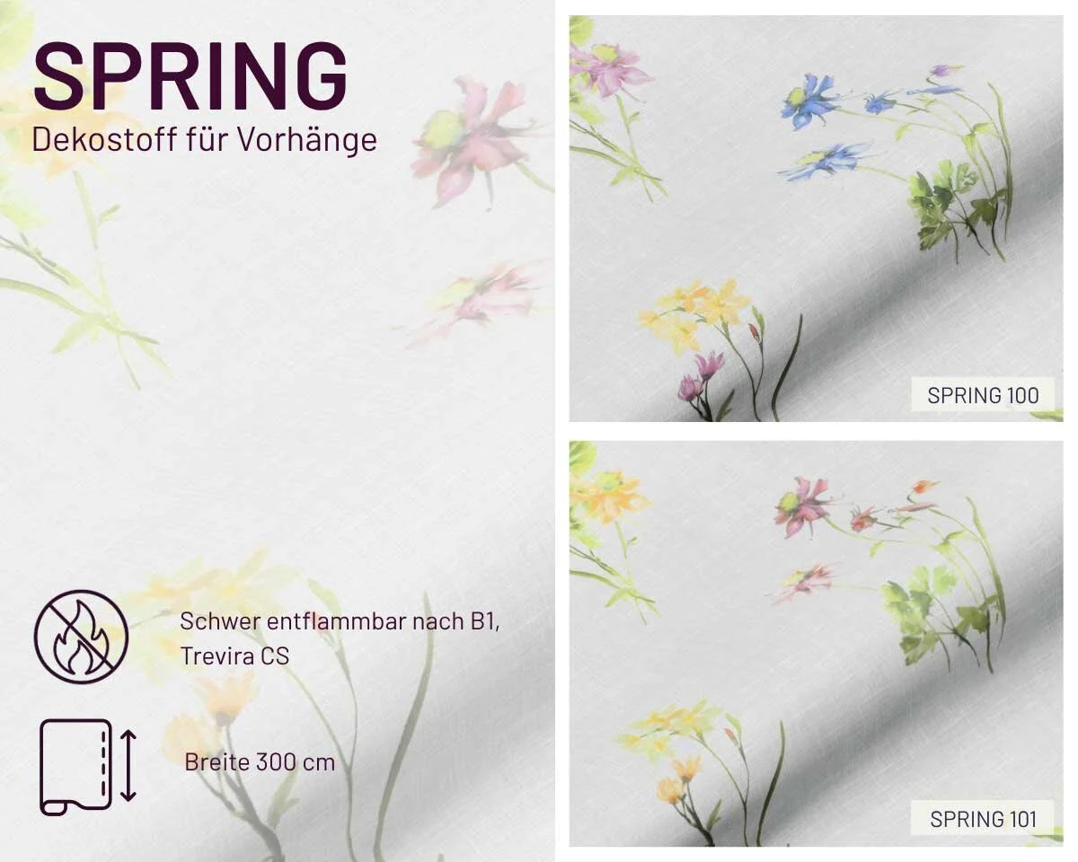 Dekostoff SPRING, Blumen, Überbreite, Saum & Viebahn