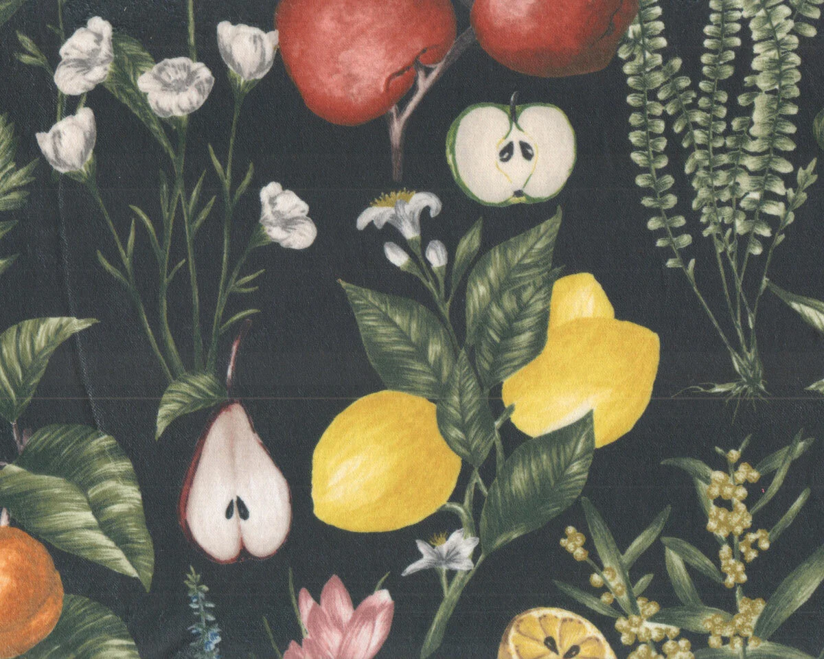Dekovelourstoff POMARIUM, Obstgarten, dunkelgrau, Clarke & Clarke