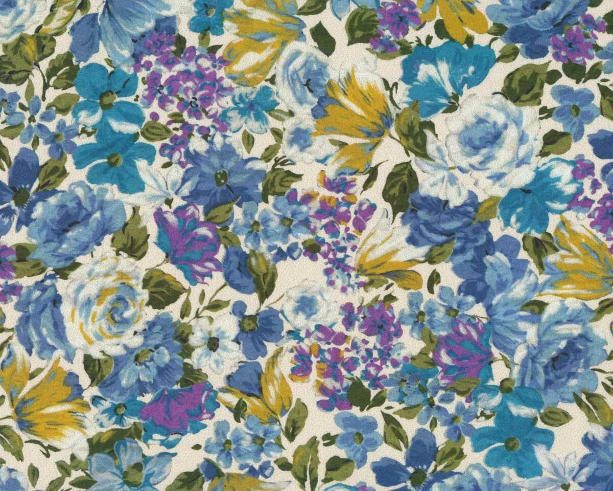 Designer Baumwollstoff GIARDINO, Rosen und Glockenblumen, creme