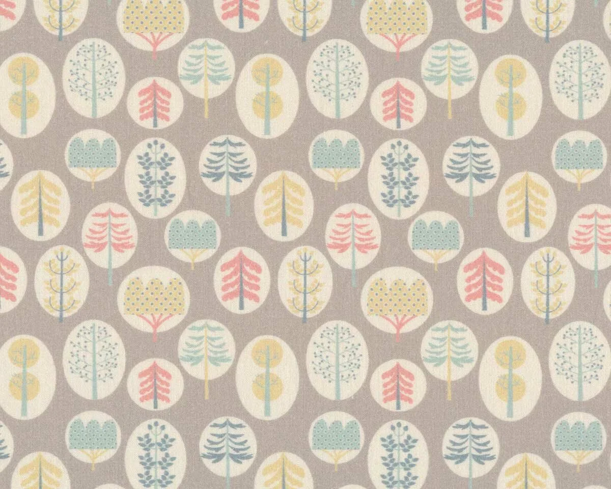 Designer Baumwollstoff PAUL, Baum-Motive, grau