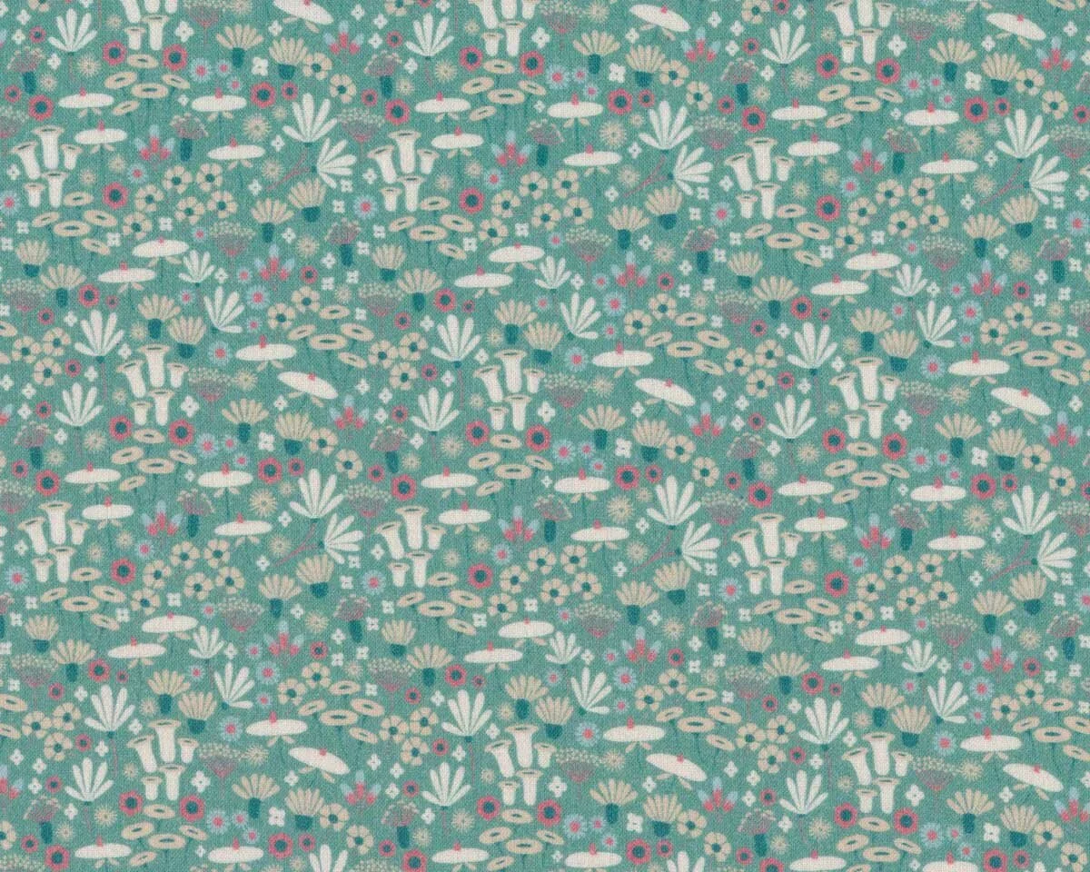 Designer Baumwollstoff PAUL, Streublumen, mintgrün