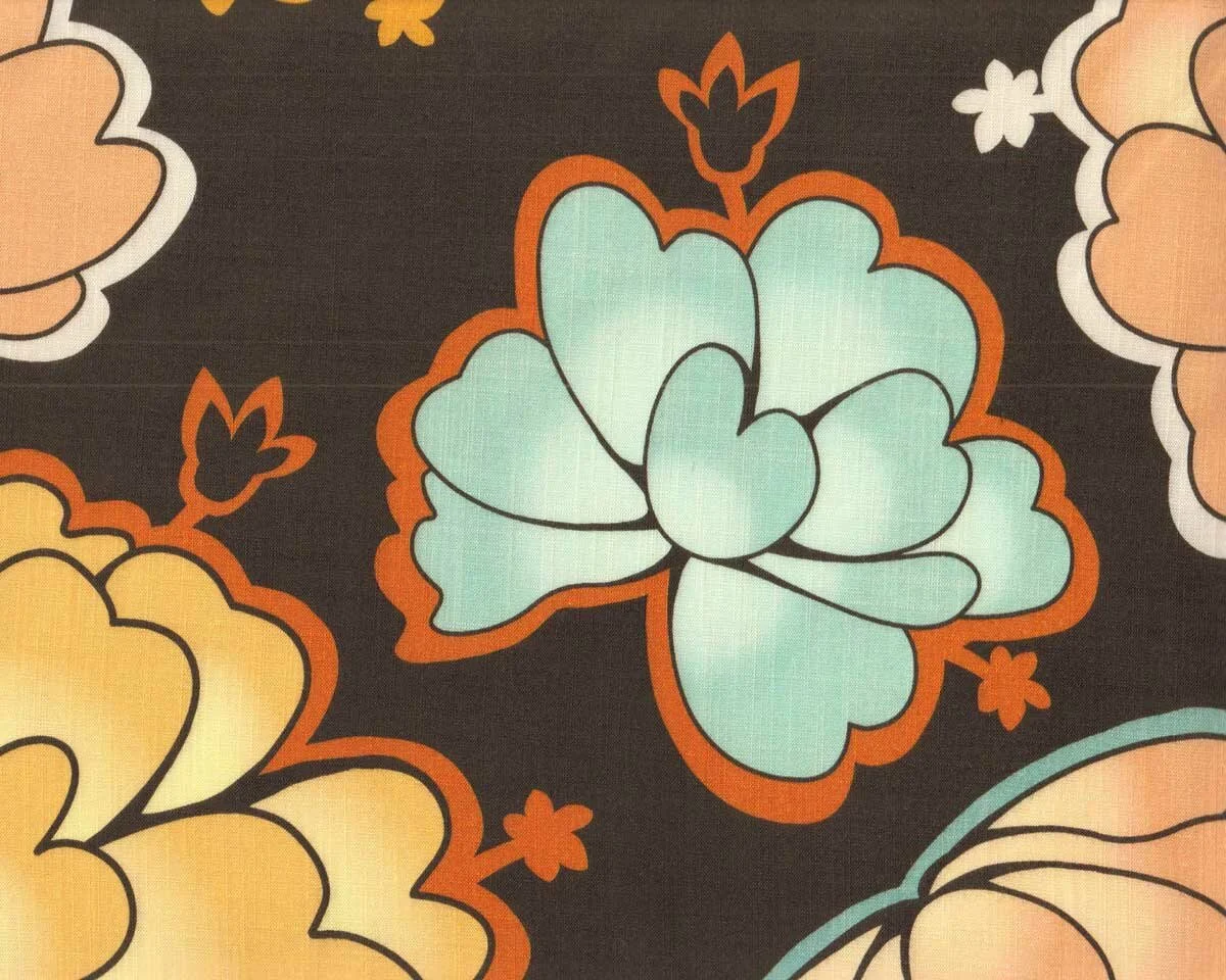 Designer Leinenstoff mit Stretch MISS, Comic-Blumen, anthrazit