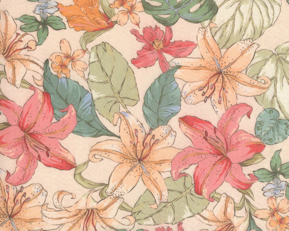 Designer Tencel™-Viskosestoff TENERO, Lilien & Monstera