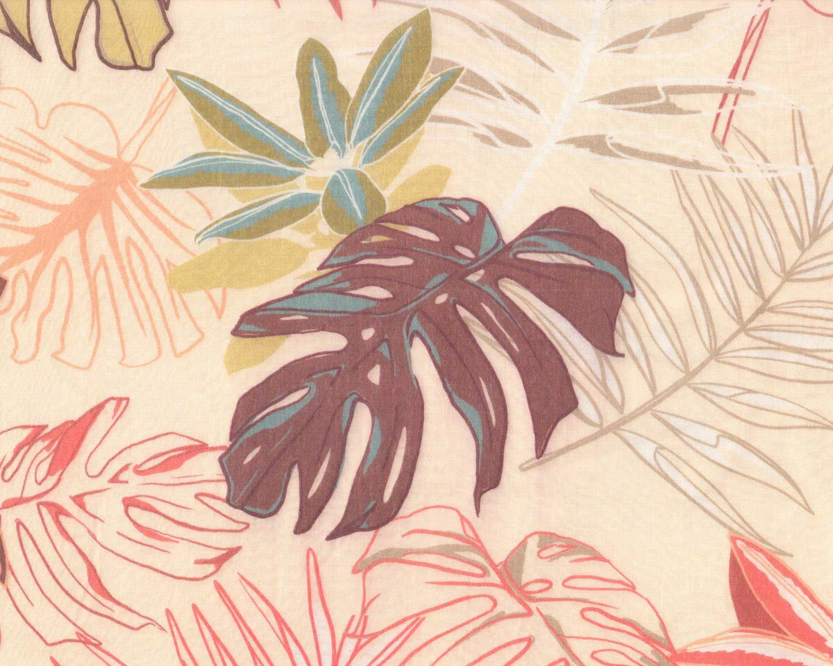 Designer Tencel™-Viskosestoff TENERO, Monstera-Blätter, aubergine-hellrot