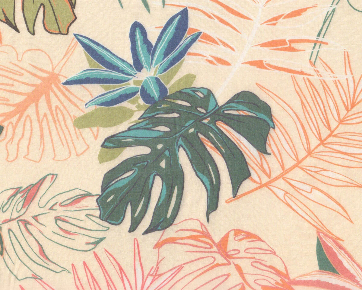 Designer Tencel™-Viskosestoff TENERO, Monstera-Blätter, orange-petrol