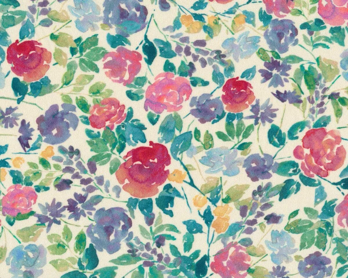 Designer Viskosekreppstoff MARA, Aquarell-Rosen, creme-pink