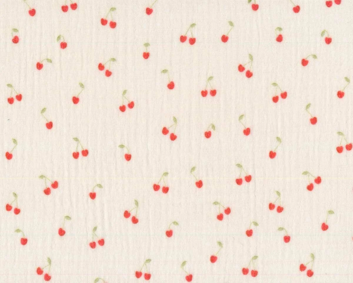 Double Gauze CHERRIES, Kirschen, creme, Hilco