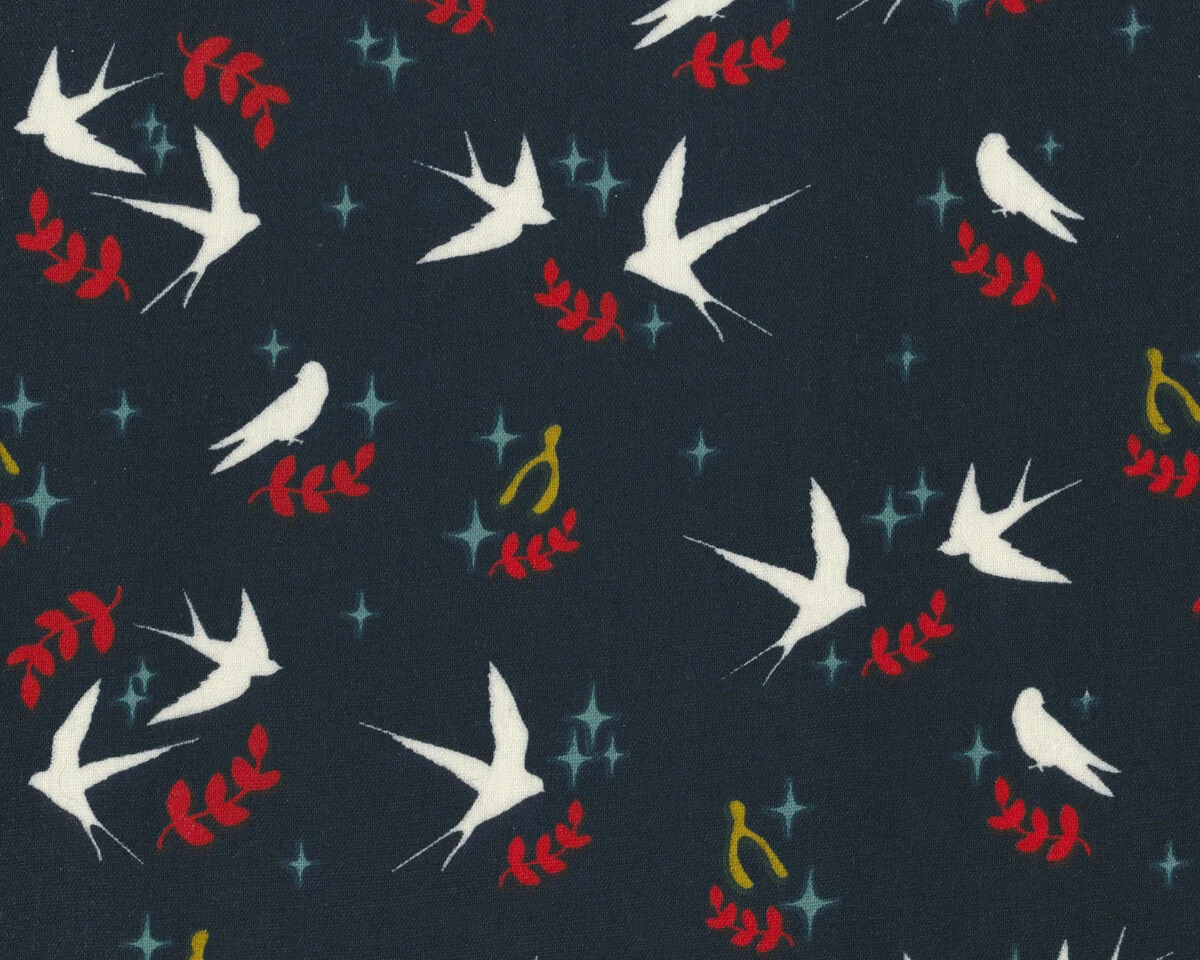Double Gauze, Organic Cotton TALL TALES, Schwalben, marineblau-wollweiß
