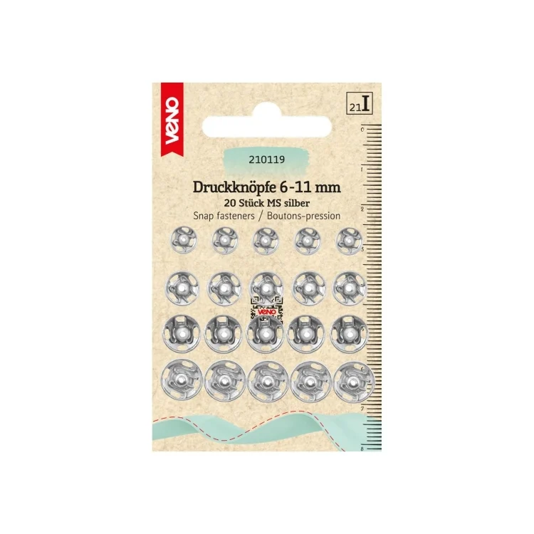 Druckknöpfe 6-11 mm, silber, 20 Stück