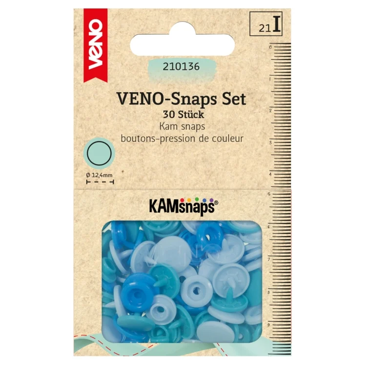 Druckknöpfe KAMsnaps Color Mix Ø12,4 mm, ozeanblau-türkis-hellblau