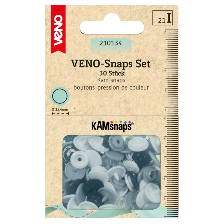 Druckknöpfe KAMsnaps Color Mix Ø12,4 mm, schwarz-weiß-grau