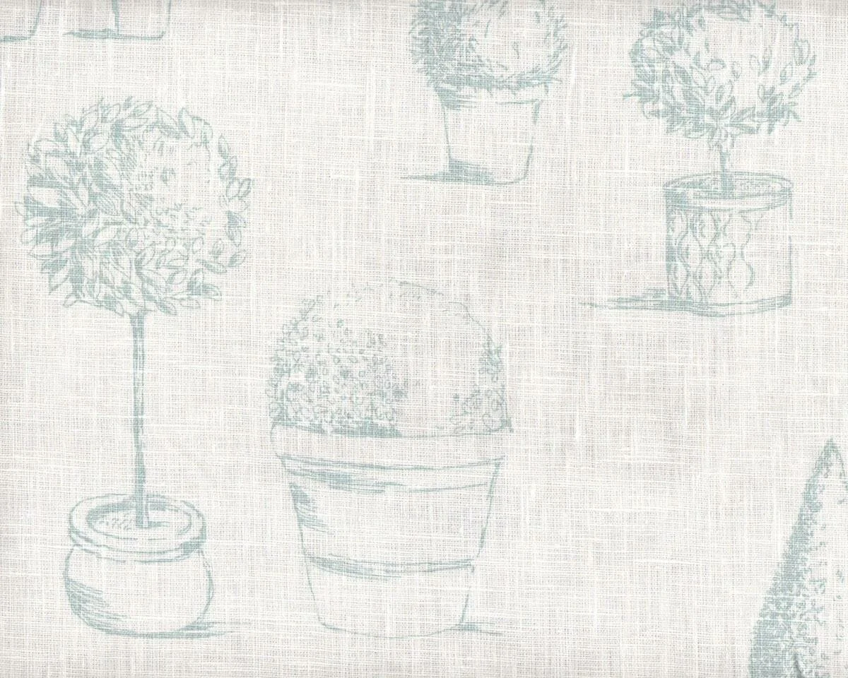 Englischer Leinen-Dekostoff Clarke & Clarke TOPIARY, Buchsbäume, wollweiß-helles mint