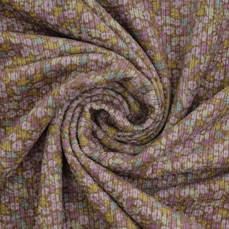 Feincord Dizzy Flowers, braun