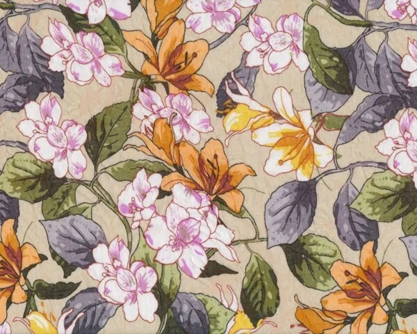 Feine, leicht gecrashte Baumwolle "Maryla" mit pastelligen Blumen, schilfgrün-grau-goldbraun
