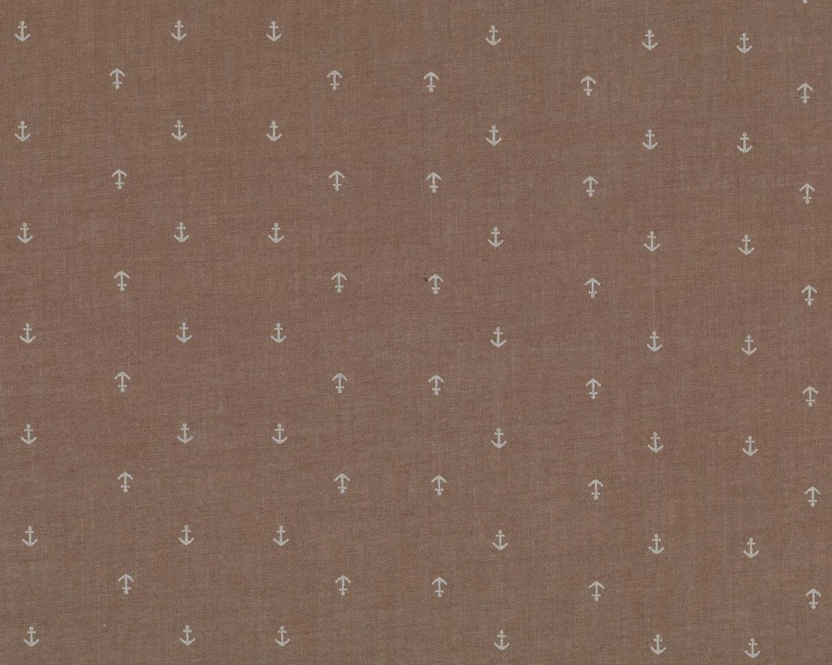 Feiner Designer-Baumwollstoff aus Italien MOCCHINO, Mini-Anker, gedecktes braun-wollweiß