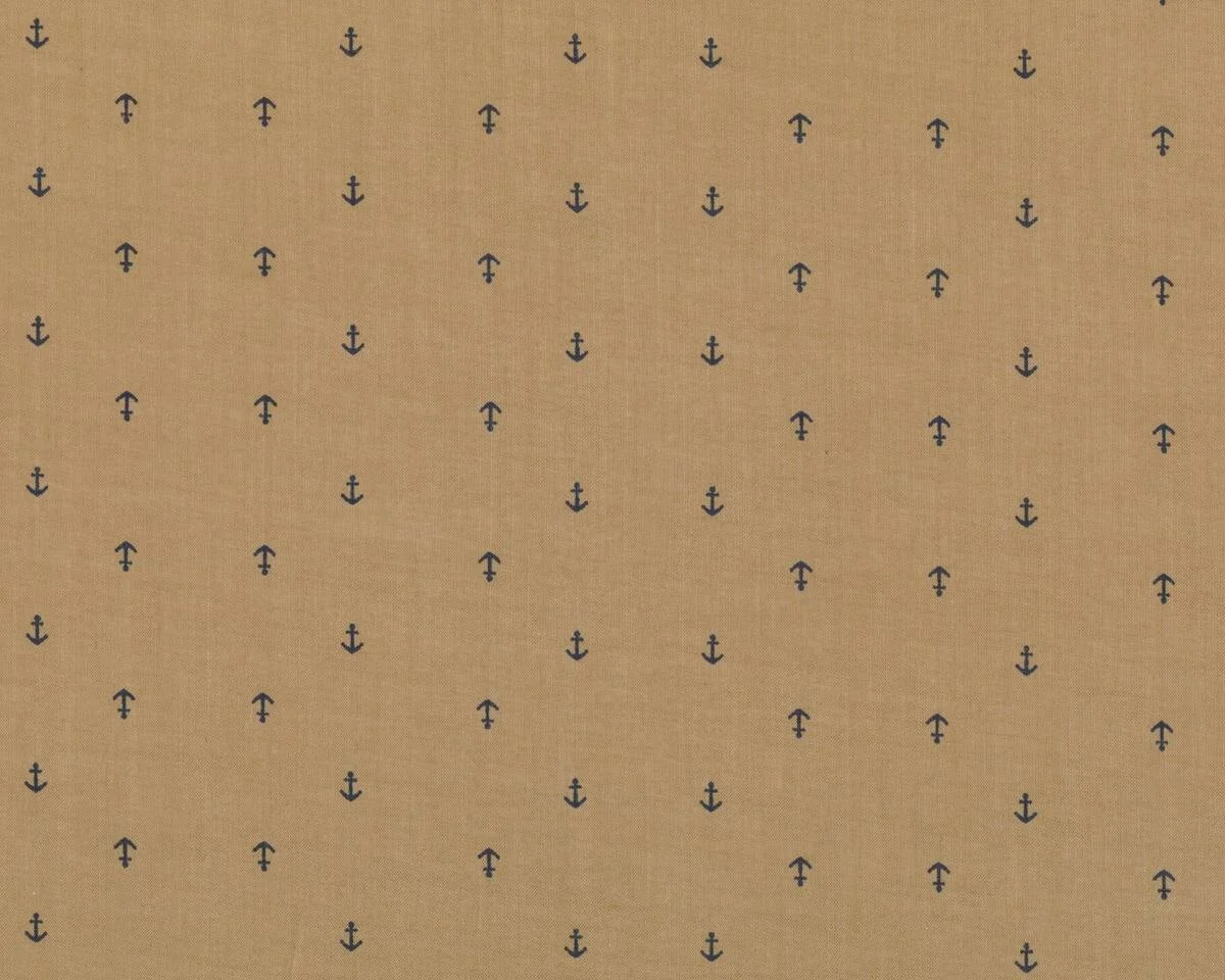 Feiner Designer-Baumwollstoff aus Italien MOCCHINO, Mini-Anker, hellbraun-anthrazit