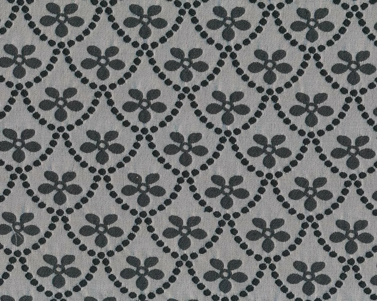 Feiner edler Jacquard-Satinstoff BROCATA, Blüten, silber-schwarz