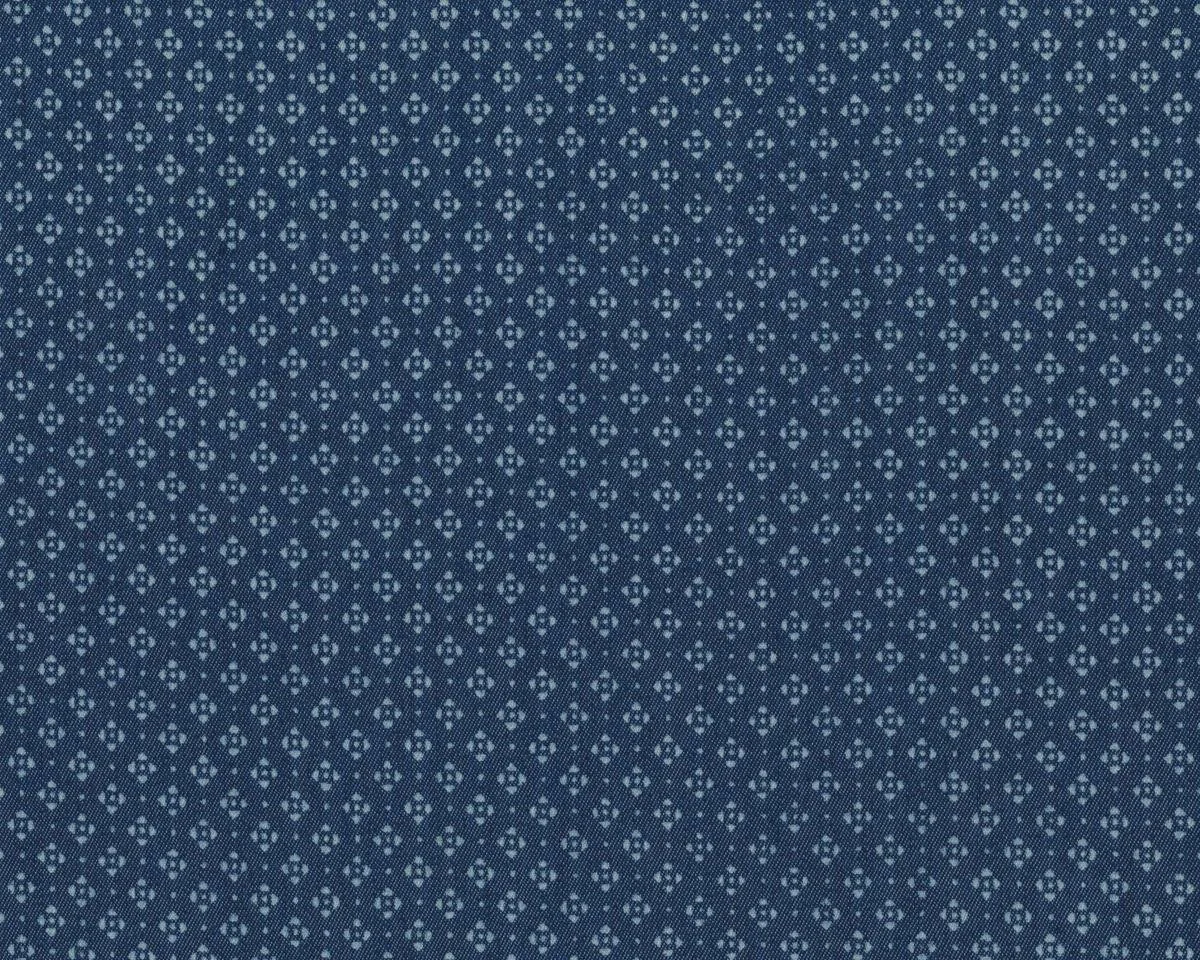 Feiner glänzender Designer-Jeansstoff aus Italien GOSTAR, Vierblattblüten, dunkles jeansblau