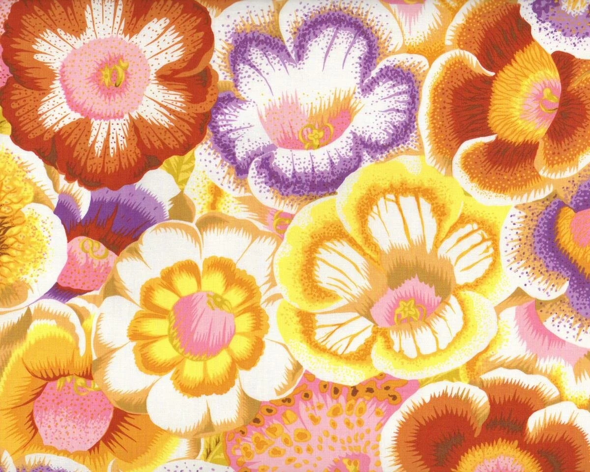 Feiner Patchworkstoff GLOXINIAS, Riesen-Blüten, gelb-rosa