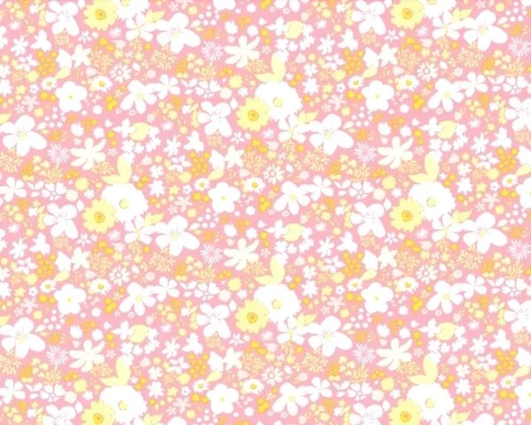 Feiner Popeline-Patchworkstoff "Coquette" mit bezaubernden Streublüten, helles lachsrot-mintgrün