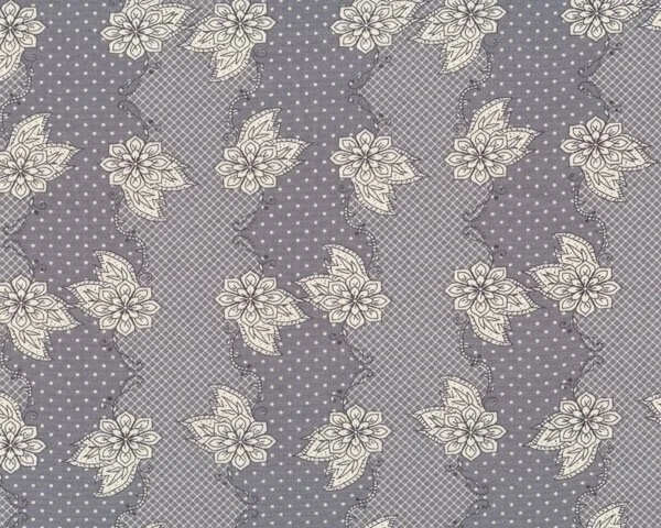 Feiner Popeline-Patchworkstoff "Lilly Belle" mit Blüten-Wellen-Streifen, mittelgrau-creme