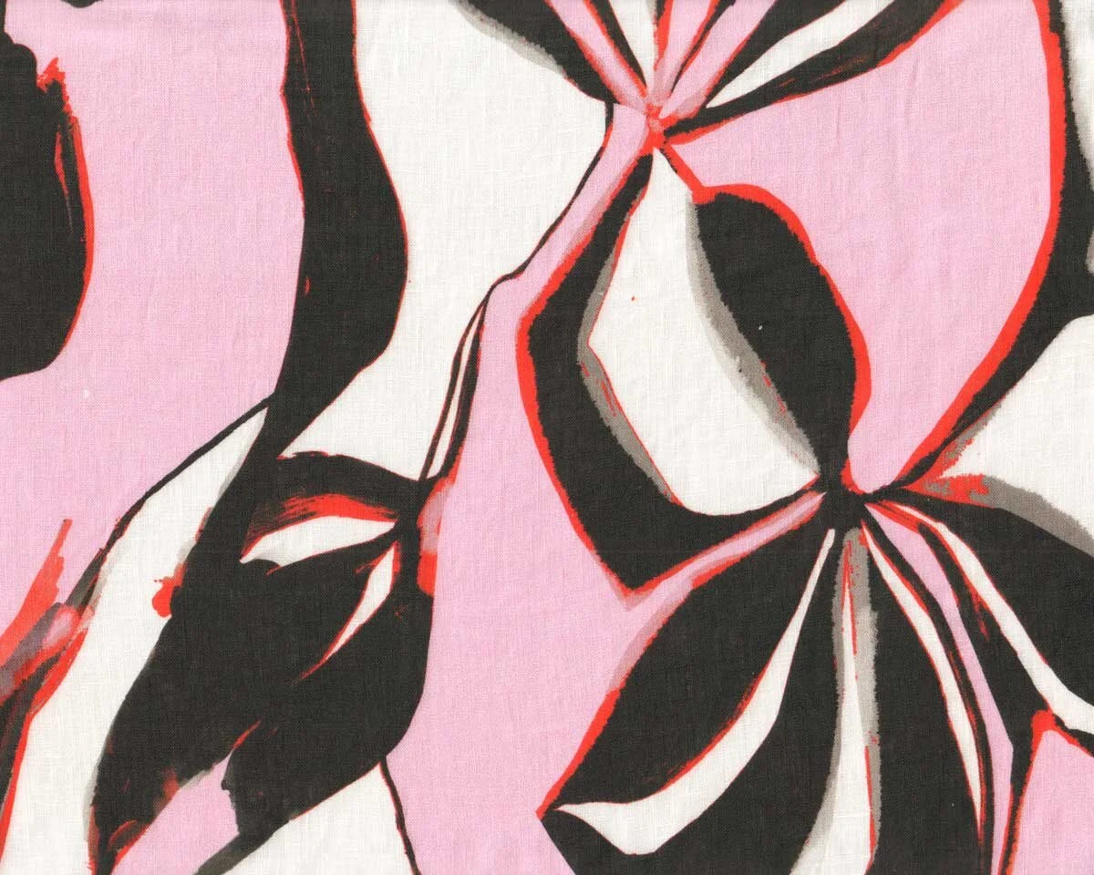 Feinleinen ORGON, abstrakte Blüten, rosa-schwarz, Hilco