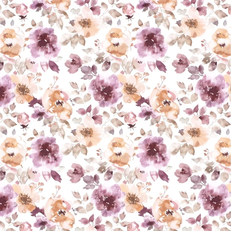 French Terry angeraut Aquarell Flowers, wollweiß