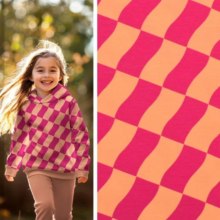 French Terry angeraut Check Poppy, pink