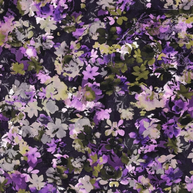 French Terry angeraut Flowers, schwarz