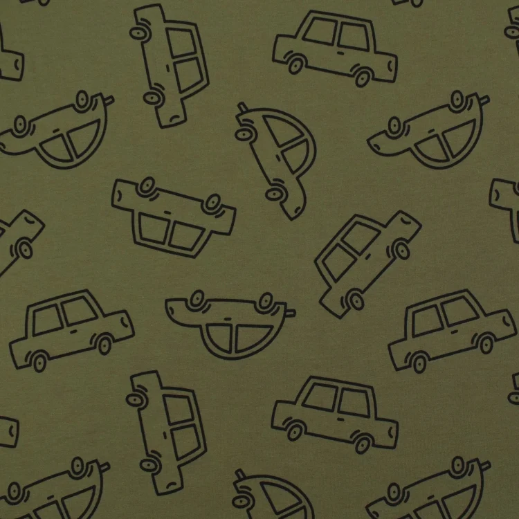 French Terry Cars, olivgrün