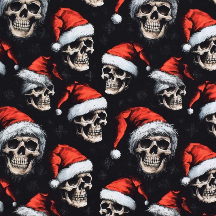 French Terry Christmas Skulls, schwarz
