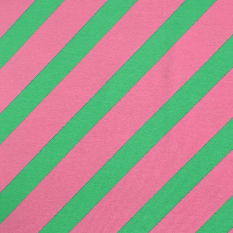 French Terry Diagonal Stripes, grün/rosa